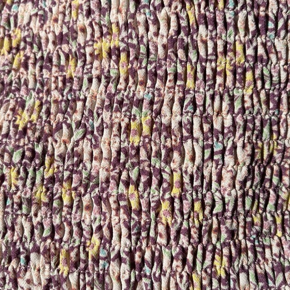 Dress Forum Boho Pink Floral Mini Dress Shirred Ruched Ruffle Bodycon Womens M - Picture 5 of 5